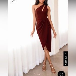 Lulus maroon one shoulder asymmetrical cocktail dress